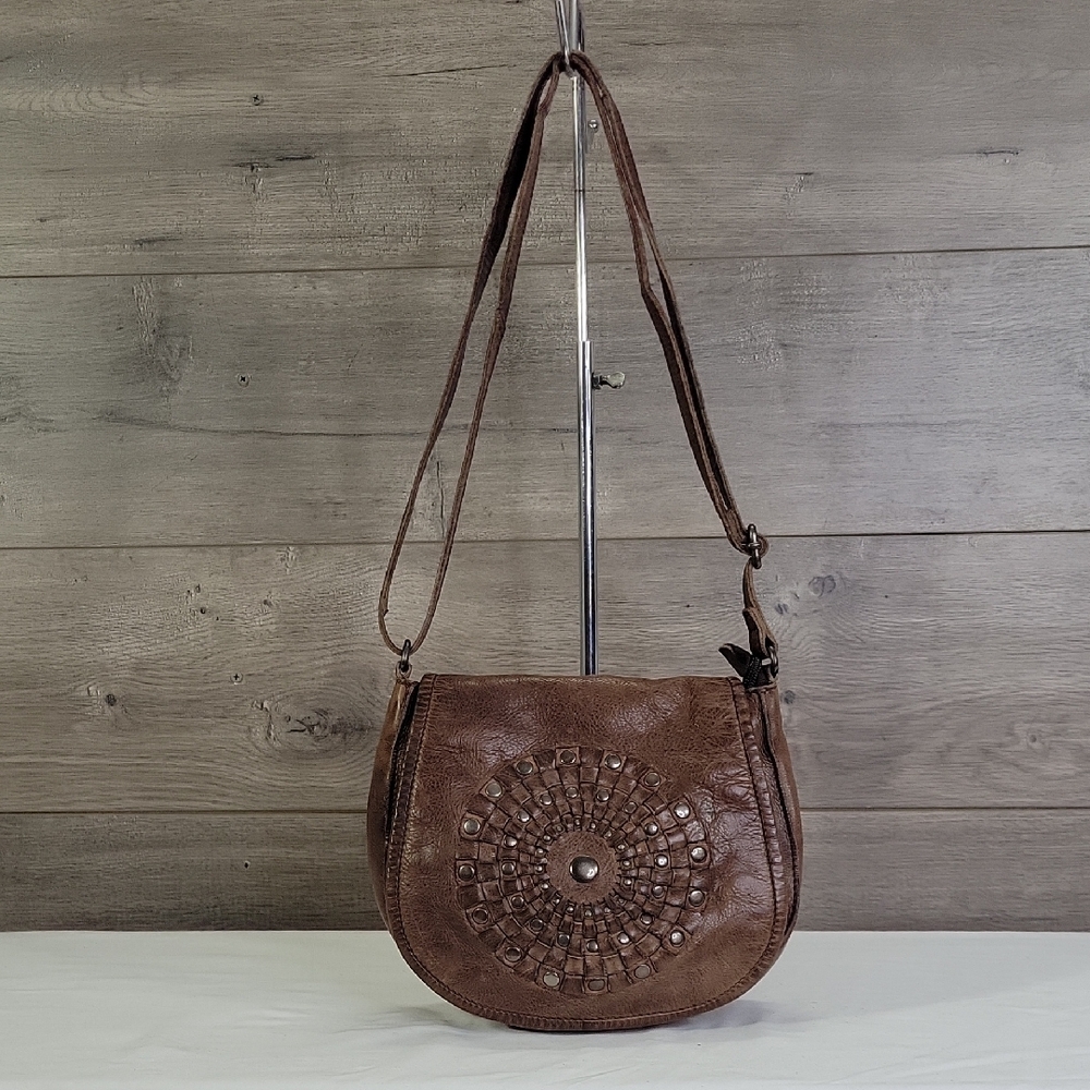 Vilenca Holland for Anthropologie Brown Studded Leather Crossbody Bag
